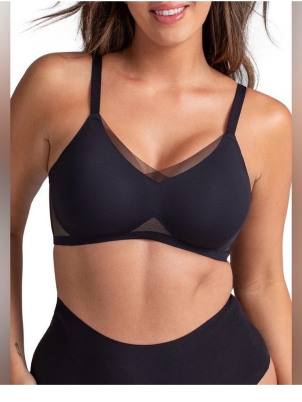 Honeylove Black Wireless Bra with Mesh Insets